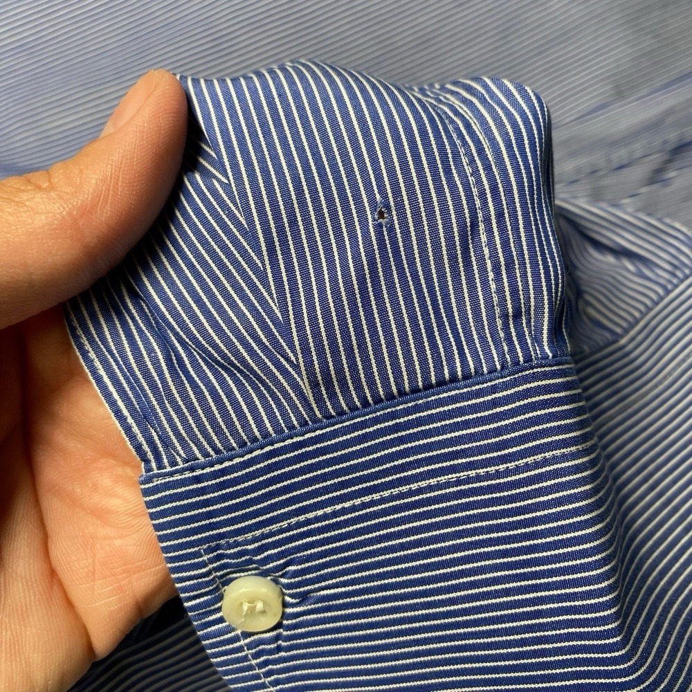 Ermenegildo Zegna Shirt 16.5 42 L/S Button Down Blue White Fine Stripe FLAWS - Picture 12 of 12